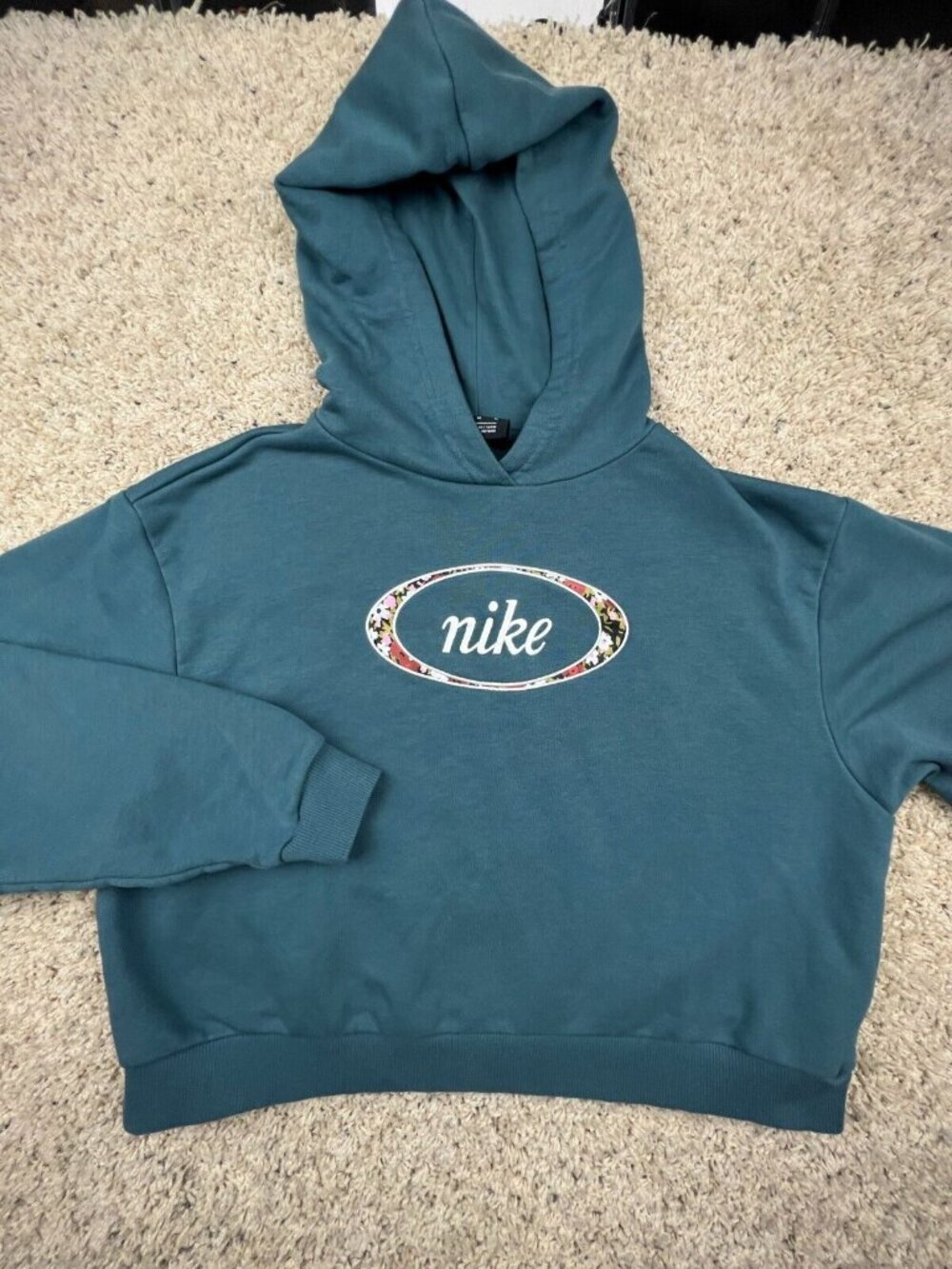 Nike Hoodie Womens Medium Blue Floral Sweater Gym Casual Pullover Long Sleeve